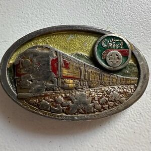 Vtg Super Chief Atchison Topeka & Santa Fe Rail Road CJ 1988 Pewter Belt Buckle